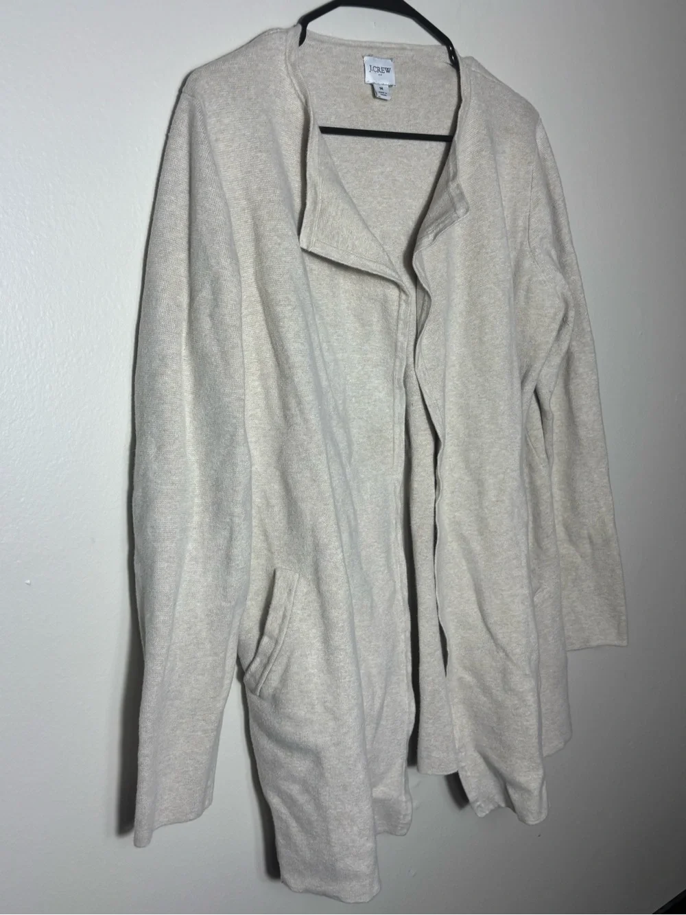 J.Crew Open Front Cardigan Sweater Jacket Blazer Knit Beige M